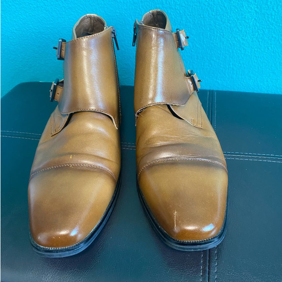 Express Men's Brown Leather Buckle Strap Ankle Boots Size 10 - Picture 12 of 12